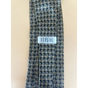 Versini Men Geometric Fan Pattern Necktie Gold Silver Black Silk Blend Classic